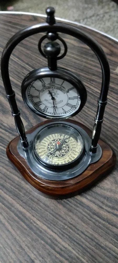 Nautical Desk Clock Brass Compass With Antique Victoria London Hanging