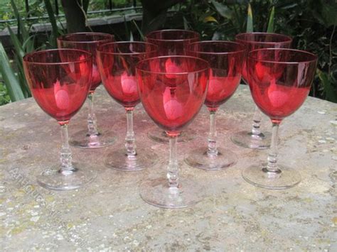 Antiques Atlas Set Of 8 Victorian Cranberry Wine Glasses