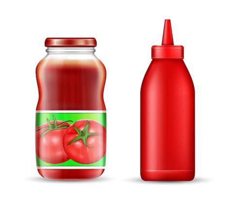 Salsa De Ketchup De Tomate Botellas De Vidrio De Pl Stico Vector Premium