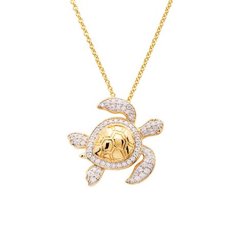 14k Gold Vermeil Turtle Necklace With Cubic Zirconias