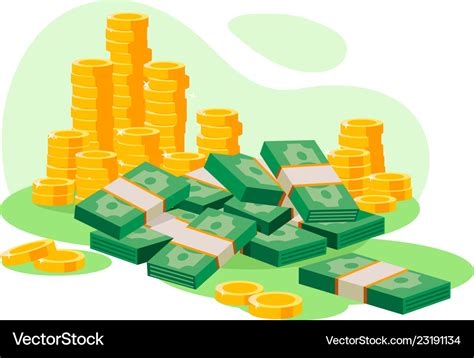 Isometric D Golden Coins Cash Wads Money Vector Image