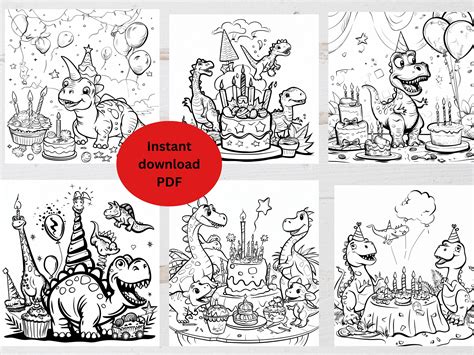 12 Dinosaur Party Coloring Page Birthday Coloring Activity Dinosaur