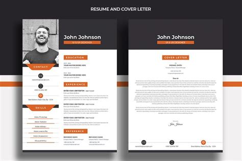 A Professional Resume Template With An Orange Accent On The Front And