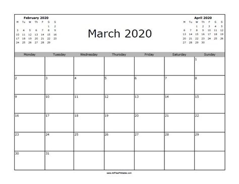 March 2020 Calendar Free Printable