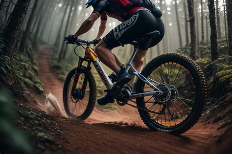 Premium Ai Image A Man Riding A Mountain Bike On A Trail In The Forest