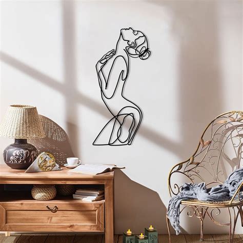 Minimalist Line Art Naked Woman Wall Art Metal Wall Etsy