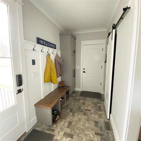 Farmhouse Mudroom With Gray Brick Flooring Soul Lane