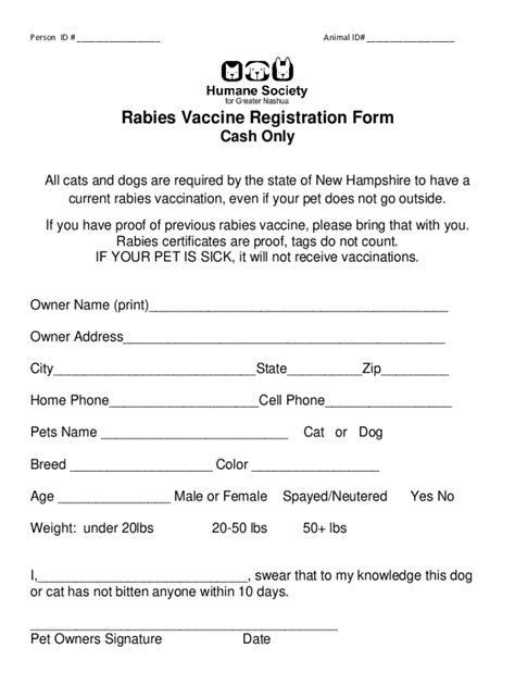 Fillable Online Rabies Vaccine Registration Form Fax Email Print