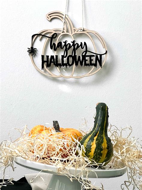 Deko K Rbis Happy Halloween Aus Holz Mit Schwarzer Schrift Vonmia