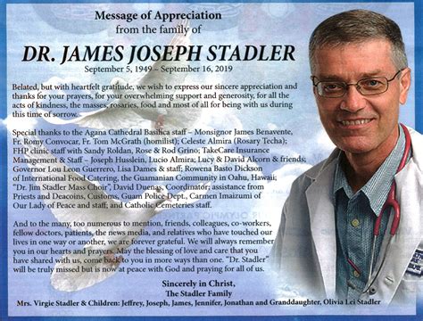 Dr James Joseph Stadler 1949 2019 Find A Grave Memorial