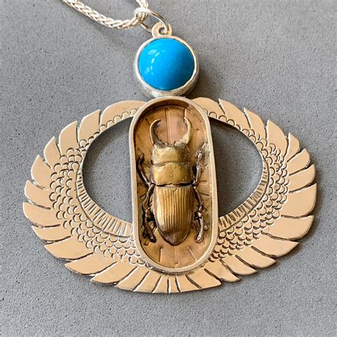 Winged Scarab With Turquoise Pendant Etsy