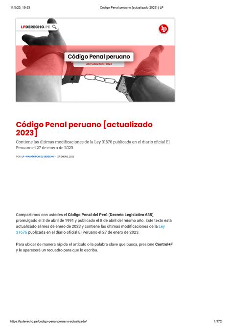 C Digo Penal Peruano Actualizado Lp C Digo Penal Peruano