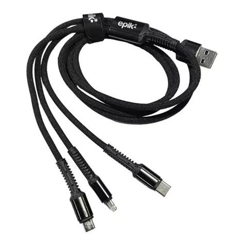 Cable Multiple Carga Rápida 3 en 1 iPhone Tipo C Micro USB EPIK