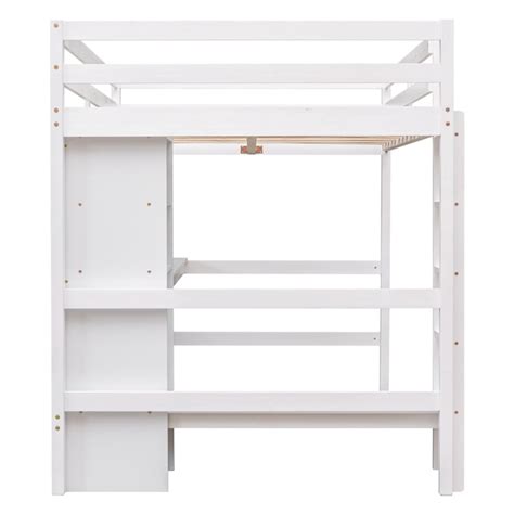 Yiekholo White Full Loft Bed With Desk And Storage Solid Wood Frame