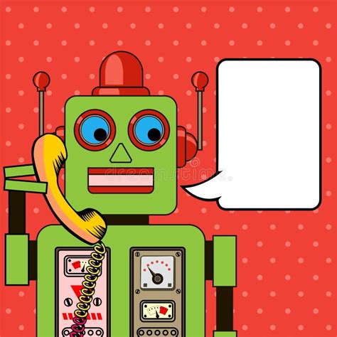 Cool Robot Talking On The Phone Pop Art Poster Stock Vector