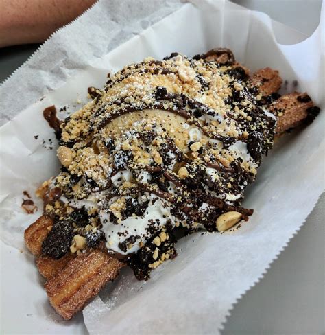 Churro Sundae With Horchata Ice Cream Oreos Peanuts Nutella And