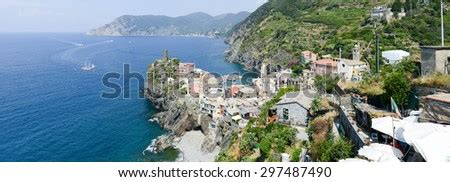 Scenic View Of Colorful Village Vernazza And Ocean Coast In Cinque