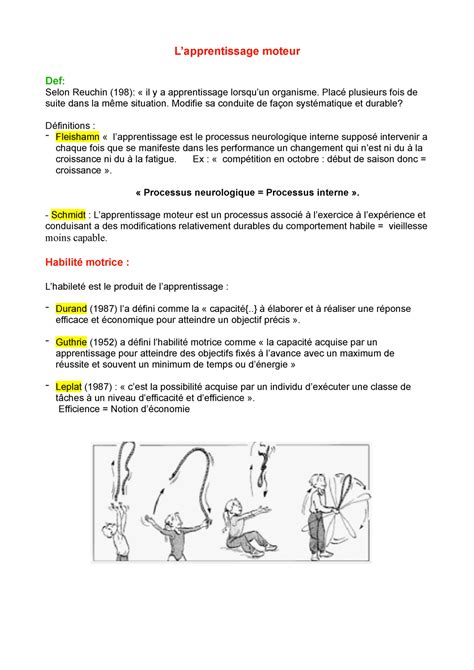 L Apprentissage Moteur Lapprentissage Moteur Def Selon Reuchin