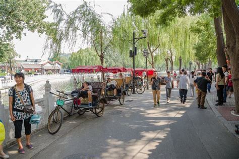 Beijing Pedicabs On The Shore Qianhai Lake Editorial Photography