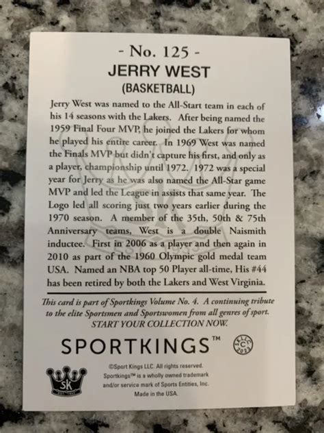 Jerry West Sports Kings Gum Bordure Blanche Nba Los Angeles