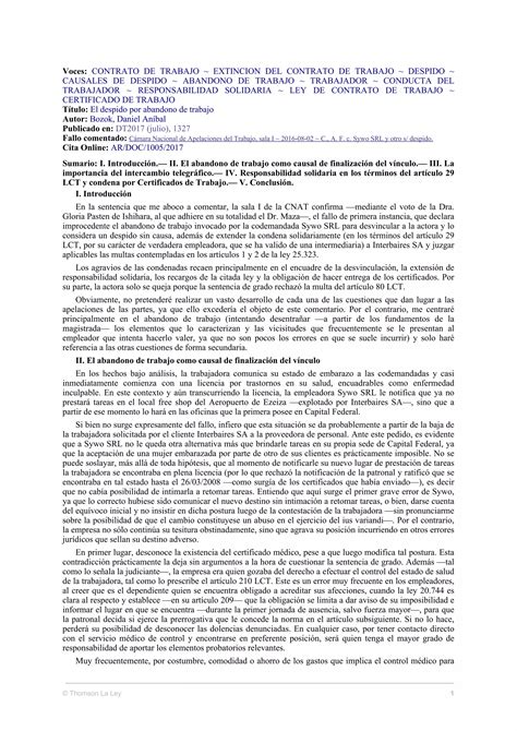 2017 07 La Ley El Despido Por Abandono De Trabajo PDF