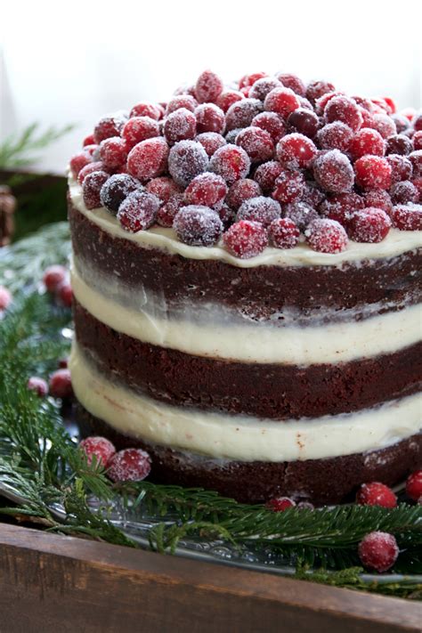 Naked Red Velvet Layer Cake With Cream Cheese Frosting And Sugared Cranberries Just A Smidgen