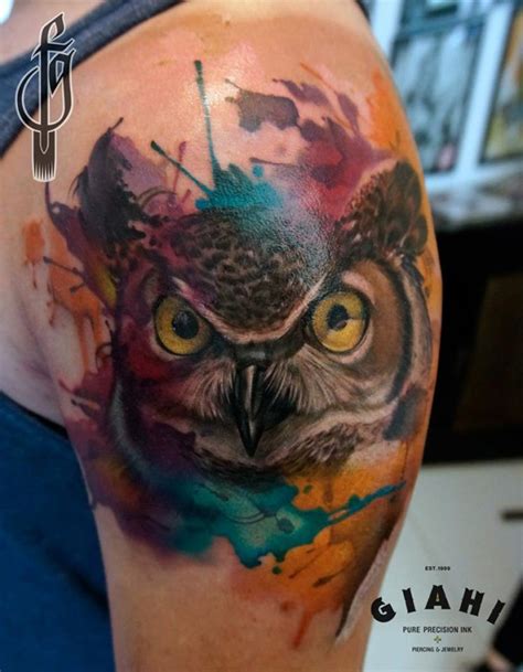 Wide Eyed Owl Watercolor On Guys Arm