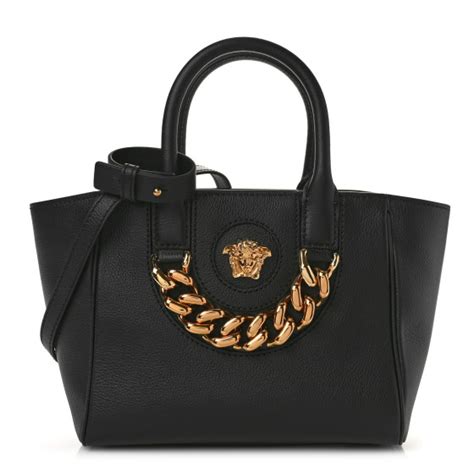 Versace Grained Calfskin Small La Medusa Chain Convertible Tote Black