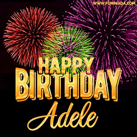 Colorful Animated Fireworks Surround The Words Happy Birthday Adele