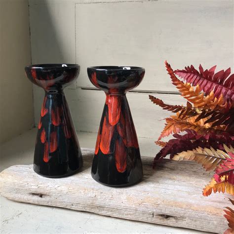 Mid Century Ceramic Candle Holders Set Of 2 Vintage Danish Modern