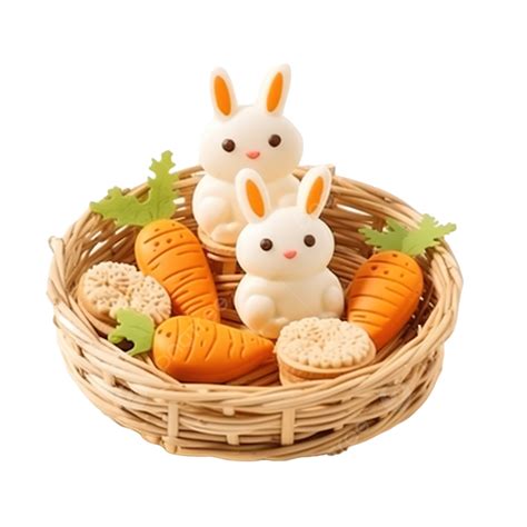 Nest With Cute Bunny Carrot Egg Biscuit Cookies Cookie Food Egg Png