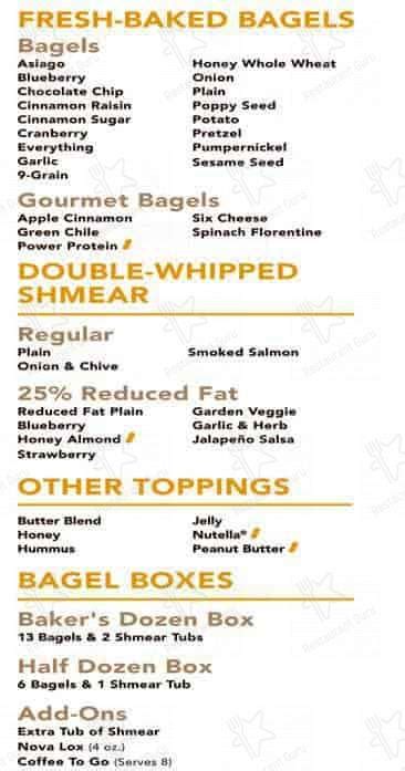 Menu At Einstein Bros Bagels Restaurant San Diego Garnet Ave Ste F