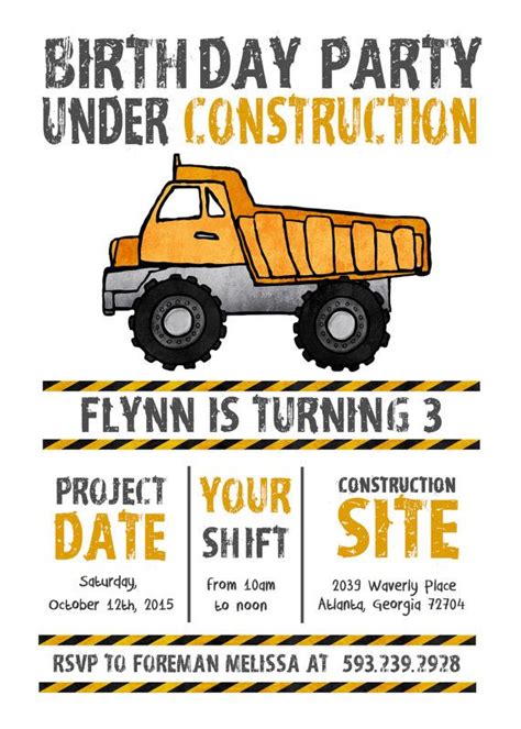 Construction Party Invitation Digger Or By Ohhappinesscards