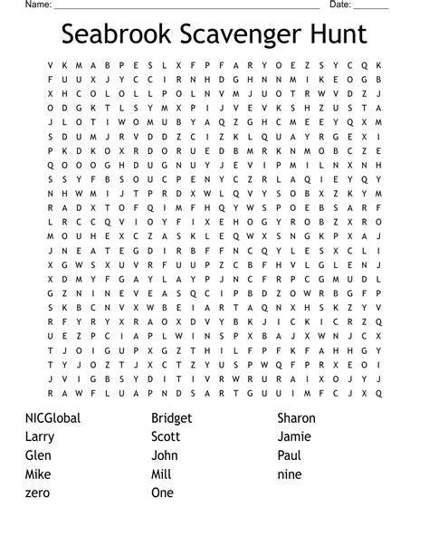 Seabrook Scavenger Hunt Word Search Wordmint