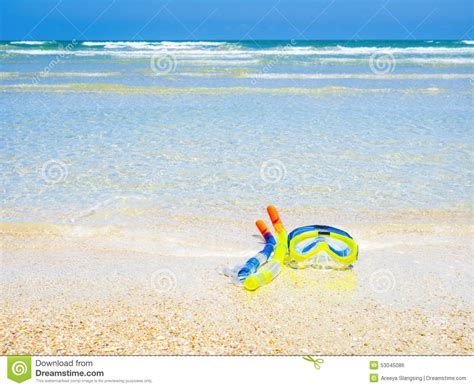 Dive Equipment On White Sand Beach Stock Photo Image Of Summer Blue