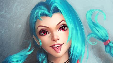 Wallpaper Face Model League Of Legends Green Blue Black Hair Jinx League Of Legends Toy