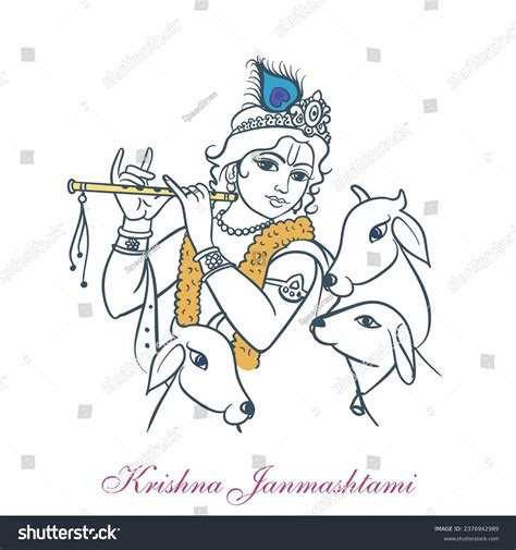 Lord Krishna Simple Line Drawing Illustration Royalty Free Stock Vector 2376942989