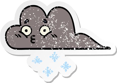 distressed sticker of a cute cartoon storm snow cloud 11303911 Vector ...