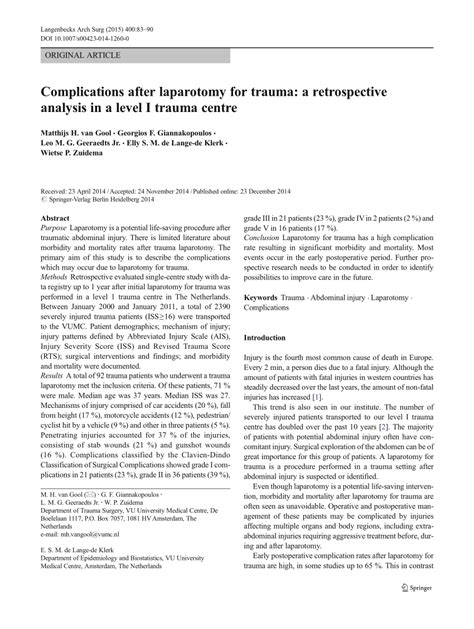 (PDF) Complications after laparotomy for trauma: a retrospective ...