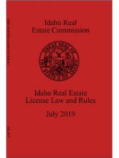 July 2019 Idaho Real Estate License Law Rules I IREC July 2019