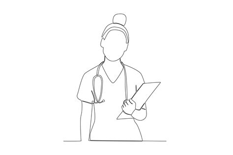 One Single Line Drawing Of Young Female Front View Happy Nurse Day Ay