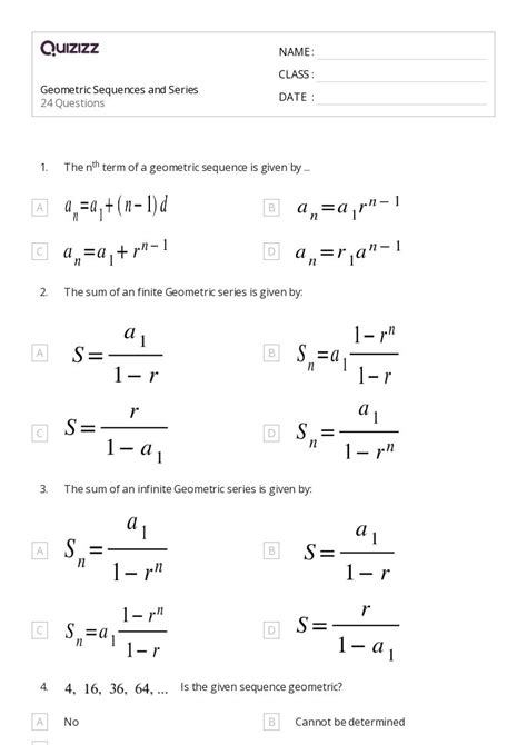 50 Sequences And Series Worksheets For 10th Grade On Quizizz Free