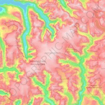 Jostedalsbreen topographic map, elevation, terrain