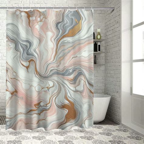 Shangniulu Pink Shower Curtain Classic Marble Print Composition Formed