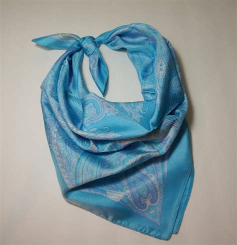 Vintage Liberty Of London Paisley Silk Scarf In Aqua With Lavender 27