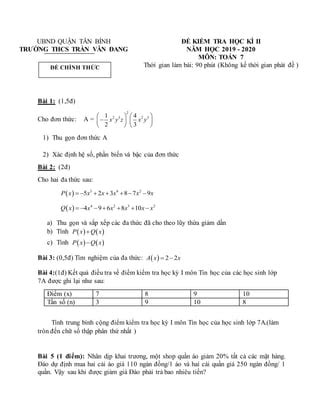 Đề Thi HK2 Toán 6 THCS Trần Văn Đang PDF