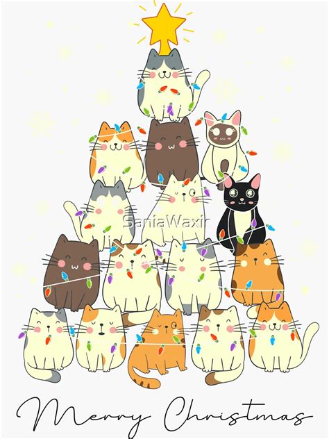 Illustrated Cute Cats Merry Christmas Sticker For Sale By SaniaWaxir