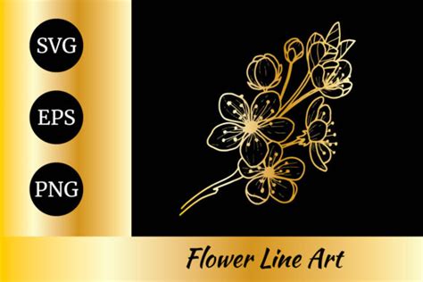 Cherry Blossom Flower Golden Lineart Svg Graphic By Nurdesign99