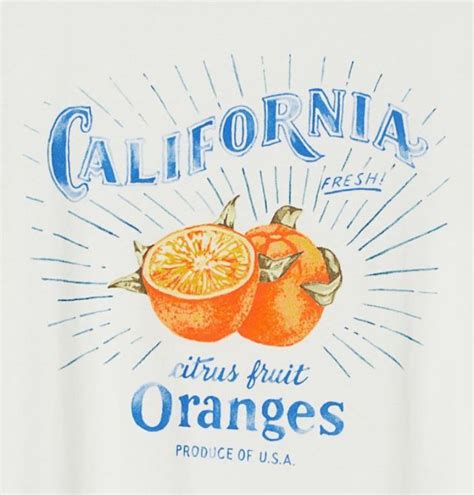 The California Citrus Fruit Oranges T Shirt Is White And Has Blue