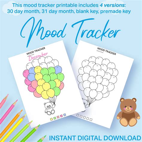 Mood Tracker Printable Monthly Emotions Tracker Bullet Etsy Uk Mood Tracker Planner Calendar